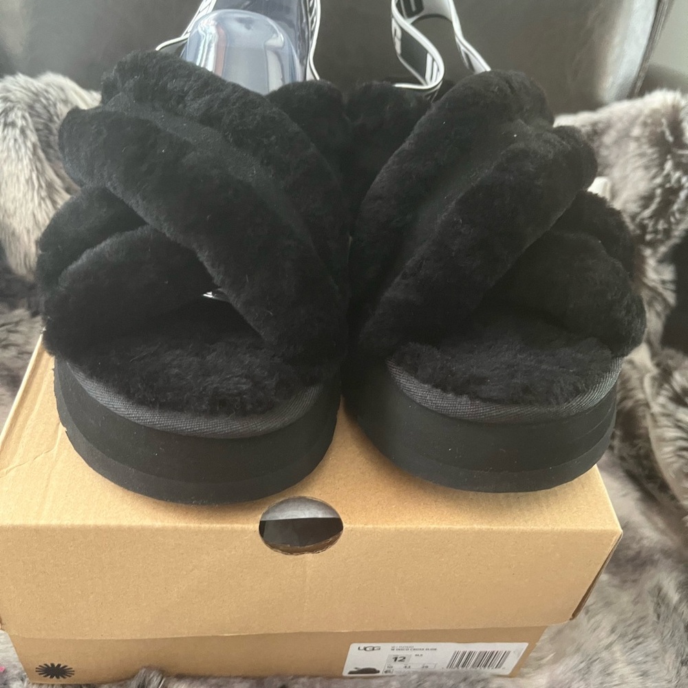 UGG Women's Black Fuzzy Slide Sandals